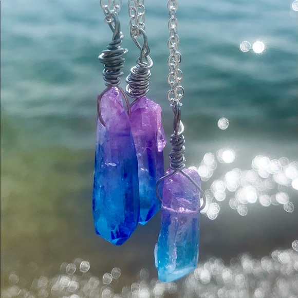 Blue & Purple Natural Healing Quartz Necklace - Picture 7 of 8